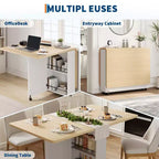 Folding Dining Table for 4,Farmhouse Kitchen Table with Drawer, 2-Layer Storage Shelf & 6 Wheels for Small Spaces