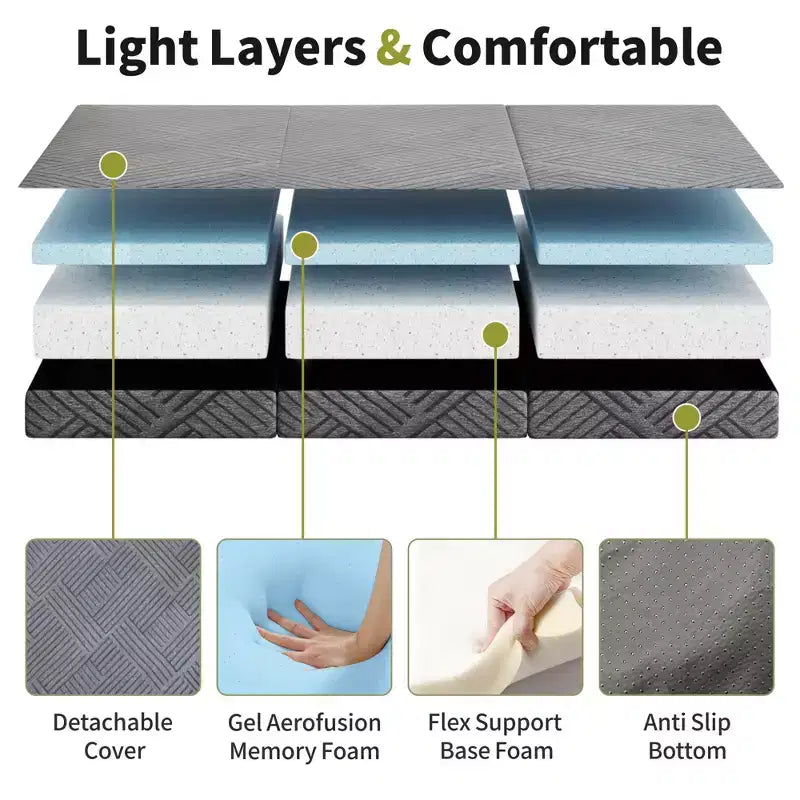 Materasso Dyonery Tri-Fold in Memory Foam Certificato CertiPUR-US, Multiuso e Lavabile in Lavatrice