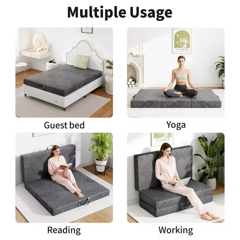 Materasso Dyonery Tri-Fold in Memory Foam Certificato CertiPUR-US, Multiuso e Lavabile in Lavatrice