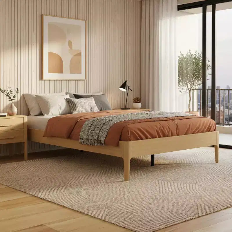 Polibi Solid Bamboo Platform Bed Frame with Metal Center Support & Underbed Storage