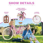 NAYSAYE Bicicletta Cruiser da 24 pollici per ragazze, bici ibrida da città con velocità, per ragazzi di 7-10+ anni, con cestino in vimini e portapacchi posteriore, bicicletta da bambino