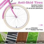 NAYSAYE Bicicletta Cruiser da 24 pollici per ragazze, bici ibrida da città con velocità, per ragazzi di 7-10+ anni, con cestino in vimini e portapacchi posteriore, bicicletta da bambino