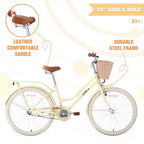 NAYSAYE Bicicletta Cruiser da 24 pollici per ragazze, bici ibrida da città con velocità, per ragazzi di 7-10+ anni, con cestino in vimini e portapacchi posteriore, bicicletta da bambino