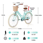 NAYSAYE Bicicletta Cruiser da 24 pollici per ragazze, bici ibrida da città con velocità, per ragazzi di 7-10+ anni, con cestino in vimini e portapacchi posteriore, bicicletta da bambino