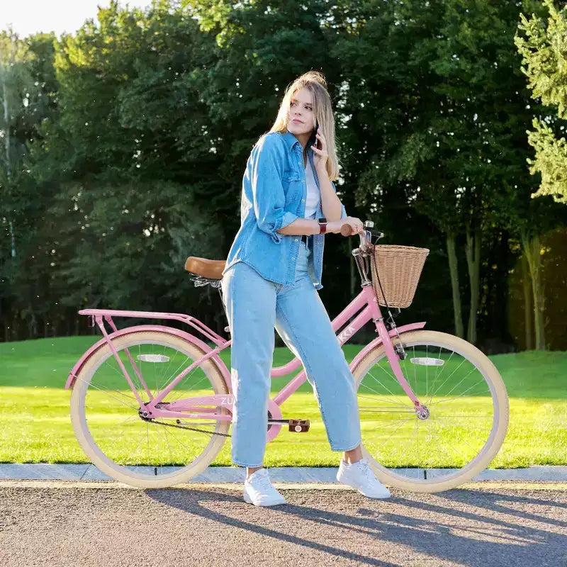 NAYSAYE Bicicletta Cruiser da 24 pollici per ragazze, bici ibrida da città con velocità, per ragazzi di 7-10+ anni, con cestino in vimini e portapacchi posteriore, bicicletta da bambino