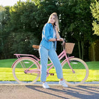 NAYSAYE Bicicletta Cruiser da 24 pollici per ragazze, bici ibrida da città con velocità, per ragazzi di 7-10+ anni, con cestino in vimini e portapacchi posteriore, bicicletta da bambino