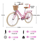 NAYSAYE Bicicletta Cruiser da 24 pollici per ragazze, bici ibrida da città con velocità, per ragazzi di 7-10+ anni, con cestino in vimini e portapacchi posteriore, bicicletta da bambino