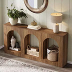 Lantine 70.9-Inch Console Table with Storage, Wood Entryway Table with Arched Shelves for Foyer, Hallway, Living Room, Narrow Long, Brown