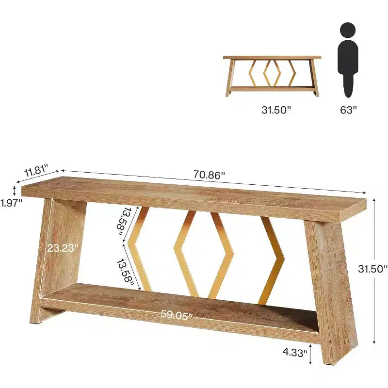 Lantine Tavolo Consolle Extra Lungo 180cm a 2 Ripiani, Rovere Chiaro, per Soggiorno, Dietro al Divano, Ingresso Corridoio, con Contenitore.