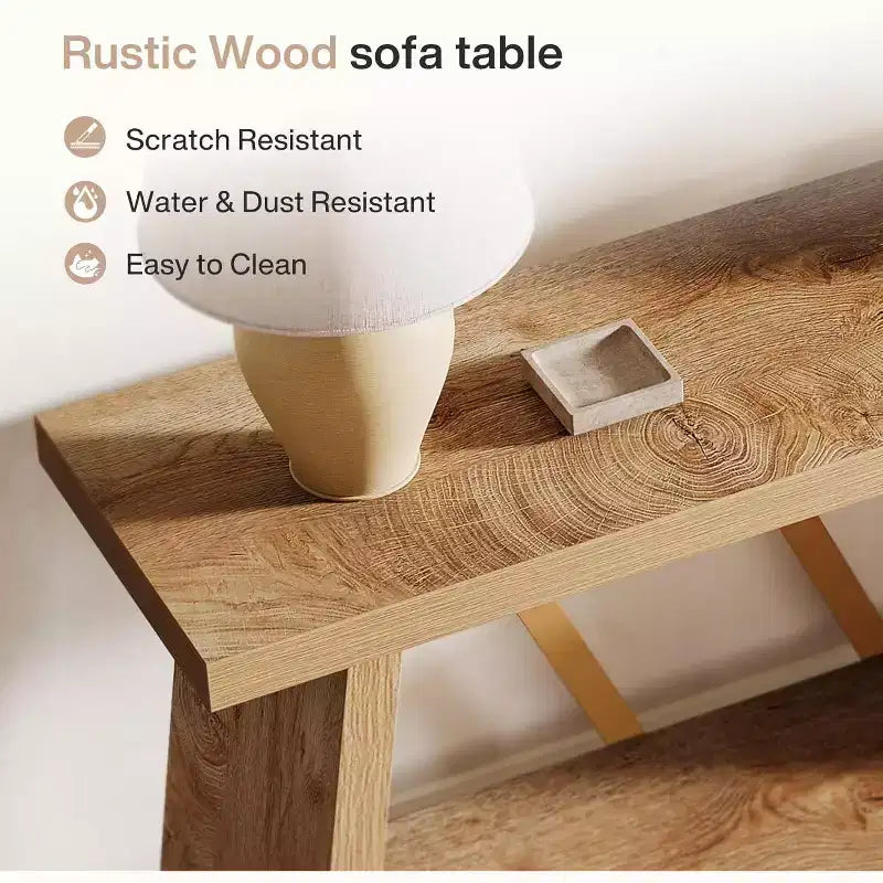 Lantine Tavolo Consolle Extra Lungo 180cm a 2 Ripiani, Rovere Chiaro, per Soggiorno, Dietro al Divano, Ingresso Corridoio, con Contenitore.