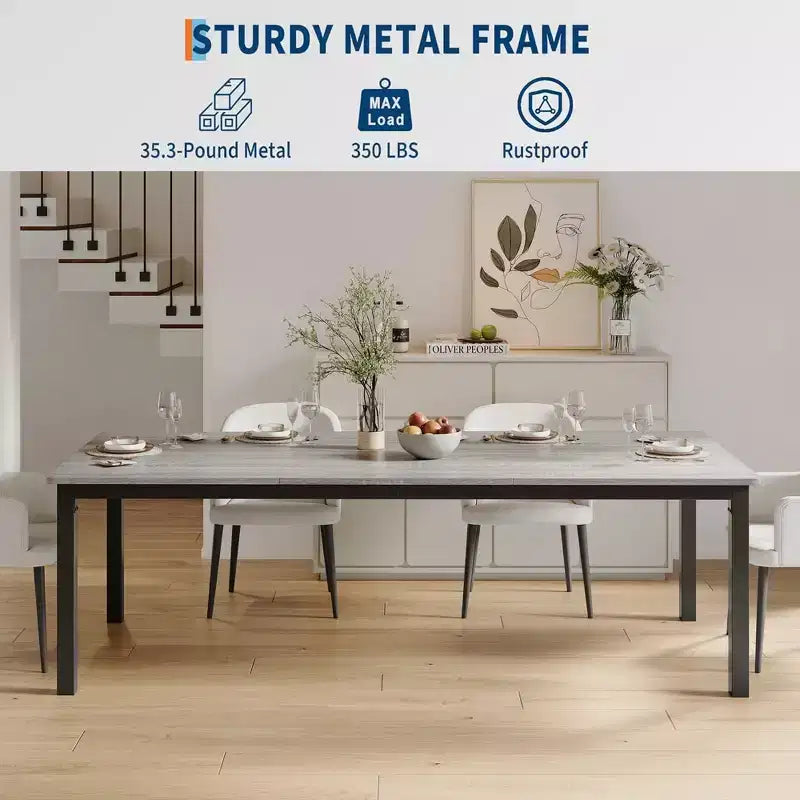 78.7in Industrial Dining Table for 8, Wooden Long Dinner Table with Mortise Tenon Design, Kitchen Table with Sturdy Metal Legs, for Dining Room Office