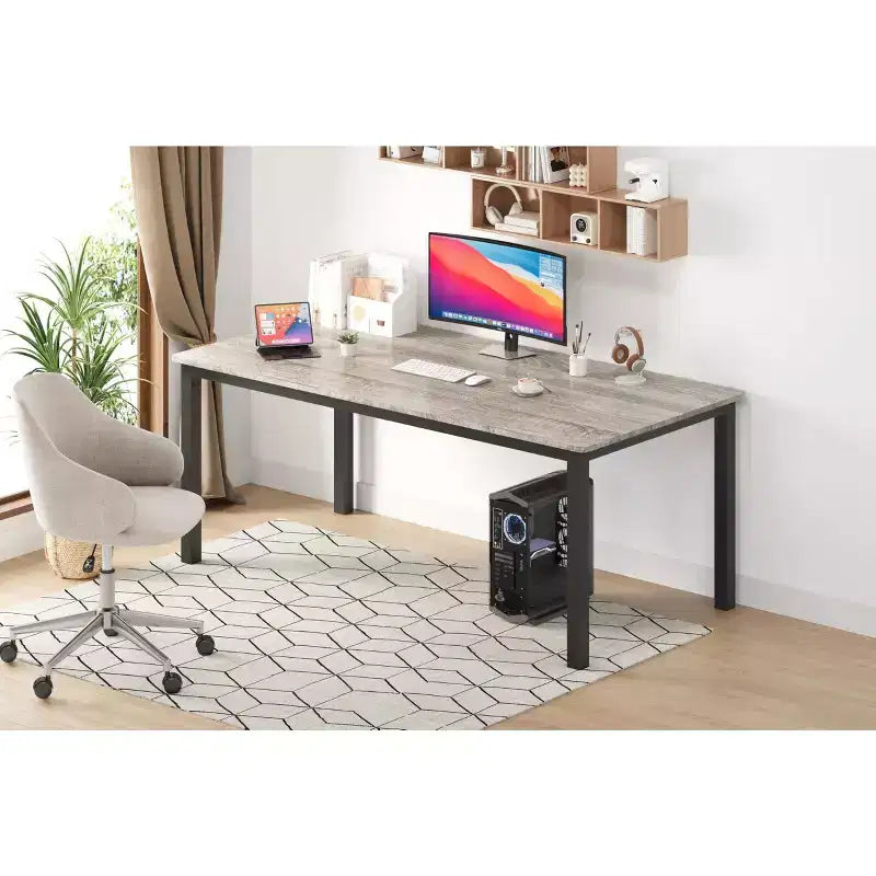 78.7in Industrial Dining Table for 8, Wooden Long Dinner Table with Mortise Tenon Design, Kitchen Table with Sturdy Metal Legs, for Dining Room Office