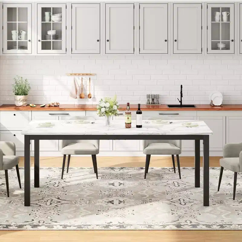 78.7in Industrial Dining Table for 8, Wooden Long Dinner Table with Mortise Tenon Design, Kitchen Table with Sturdy Metal Legs, for Dining Room Office