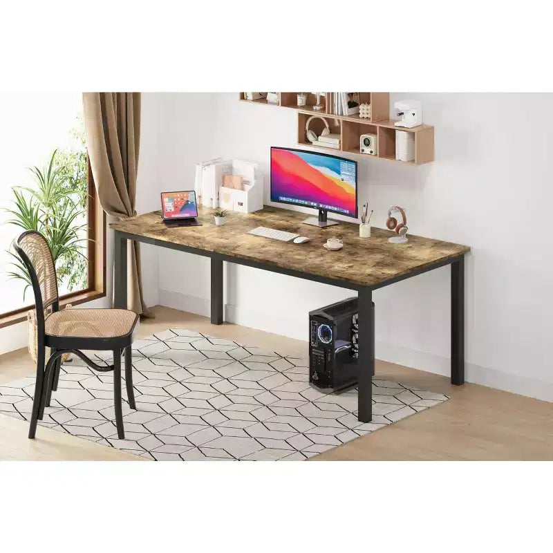 78.7in Industrial Dining Table for 8, Wooden Long Dinner Table with Mortise Tenon Design, Kitchen Table with Sturdy Metal Legs, for Dining Room Office