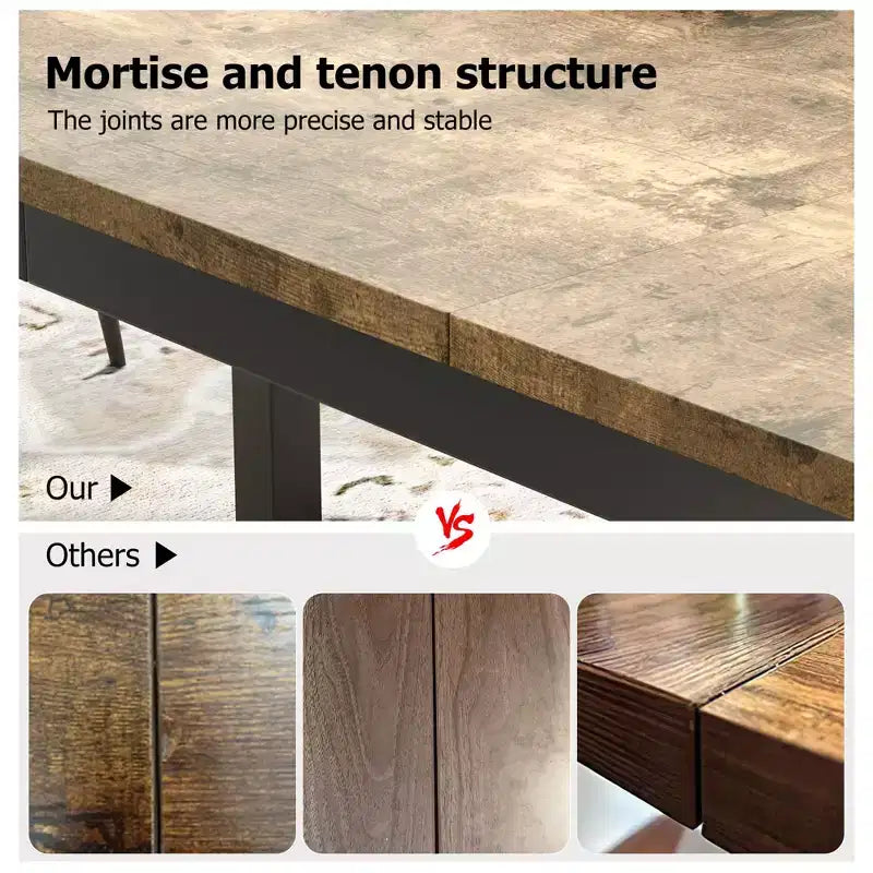 78.7in Industrial Dining Table for 8, Wooden Long Dinner Table with Mortise Tenon Design, Kitchen Table with Sturdy Metal Legs, for Dining Room Office
