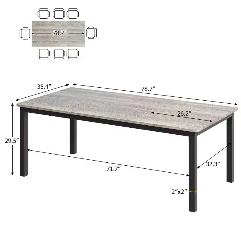 78.7in Industrial Dining Table for 8, Wooden Long Dinner Table with Mortise Tenon Design, Kitchen Table with Sturdy Metal Legs, for Dining Room Office