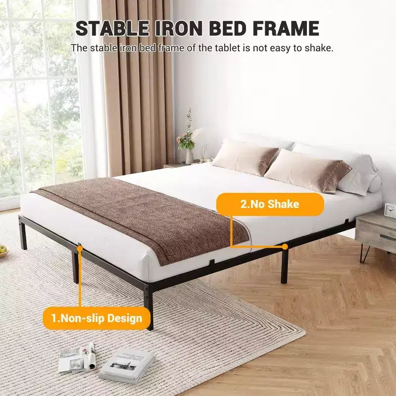 6 Inch Metal Bed Frame, California King / Twin XL Platform Bed, Heavy-Duty Steel, No Box Spring, Noise Free