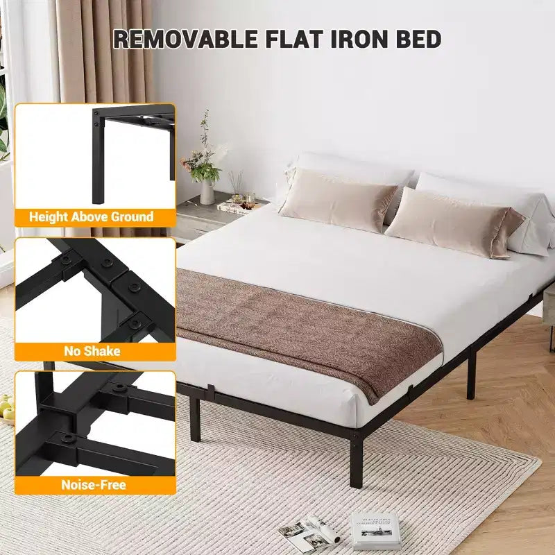 6 Inch Metal Bed Frame, California King / Twin XL Platform Bed, Heavy-Duty Steel, No Box Spring, Noise Free