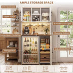 Besiost Kitchen Pantry Cabinet with Mini Fridge Space, Coffee Bar Cabinet with Storage Shelf