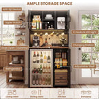 Besiost Kitchen Pantry Cabinet with Mini Fridge Space, Coffee Bar Cabinet with Storage Shelf
