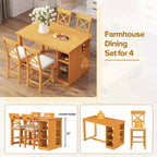 FurnitureR Solid Wood Dining Table Set for 4 with Storage Shelves, Rectangular Kitchen Table and 4 Chairs for Dining Room, Breakfast Nook Apartment
