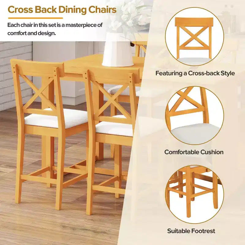 FurnitureR Solid Wood Dining Table Set for 4 with Storage Shelves, Rectangular Kitchen Table and 4 Chairs for Dining Room, Breakfast Nook Apartment