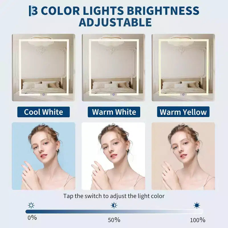 COZONY Toeletta Trucco con Specchio, Tavolo da Trucco con 59 Ripiani, Luci LED, Ciabatta Elettrica, Sgabello, Bianco