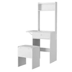 COZONY Toeletta Trucco con Specchio, Tavolo da Trucco con 59 Ripiani, Luci LED, Ciabatta Elettrica, Sgabello, Bianco