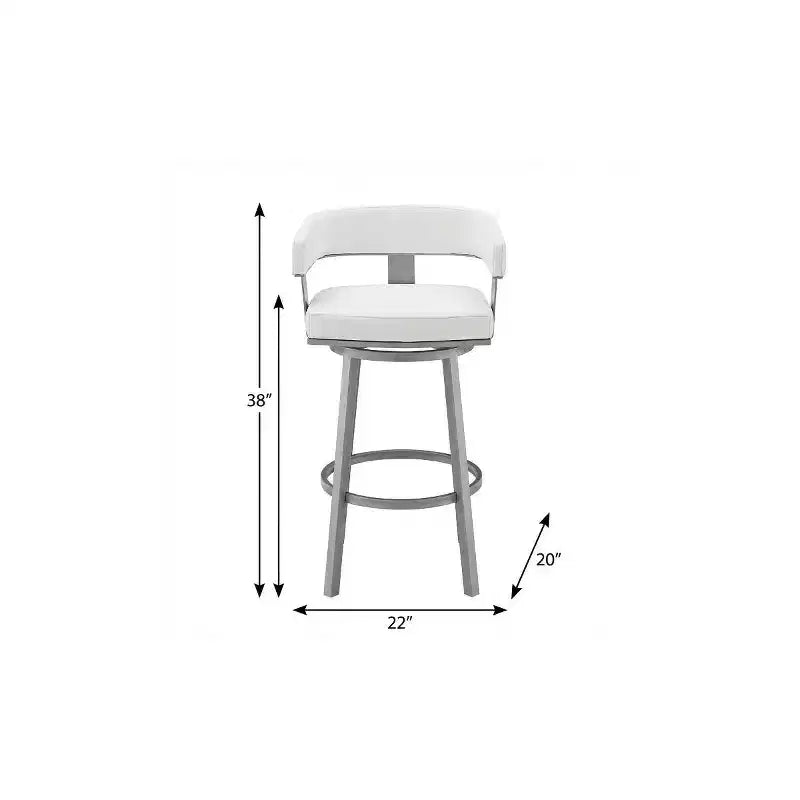 HomeRoots 30 White And Gray Faux Leather And Iron Swivel Low Back Bar Height Bar Chair