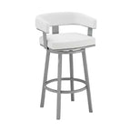 HomeRoots 30 White And Gray Faux Leather And Iron Swivel Low Back Bar Height Bar Chair