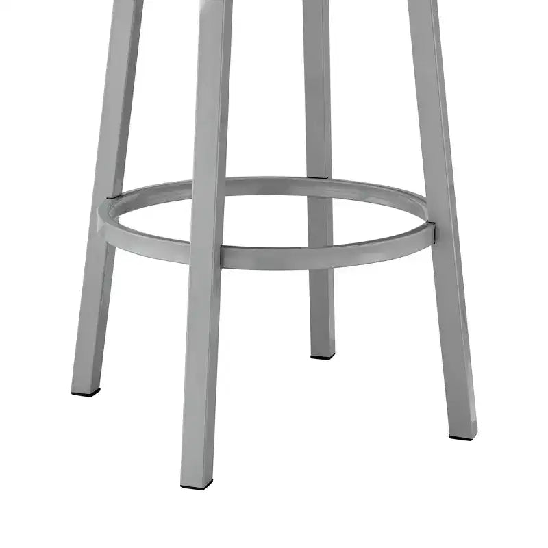 HomeRoots 30 White And Gray Faux Leather And Iron Swivel Low Back Bar Height Bar Chair