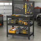 VIYET 18 Heavy-Duty Metal Storage Shelving with Pegboard - 3-Tier Adjustable Garage Rack & Industrial Utility Shelf for Kitchen, Pantry & Garden