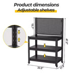 VIYET 18 Heavy-Duty Metal Storage Shelving with Pegboard - 3-Tier Adjustable Garage Rack & Industrial Utility Shelf for Kitchen, Pantry & Garden