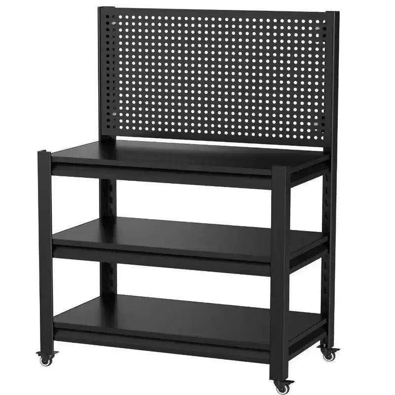 VIYET 18 Heavy-Duty Metal Storage Shelving with Pegboard - 3-Tier Adjustable Garage Rack & Industrial Utility Shelf for Kitchen, Pantry & Garden