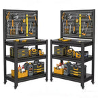 VIYET 18 Heavy-Duty Metal Storage Shelving with Pegboard - 3-Tier Adjustable Garage Rack & Industrial Utility Shelf for Kitchen, Pantry & Garden