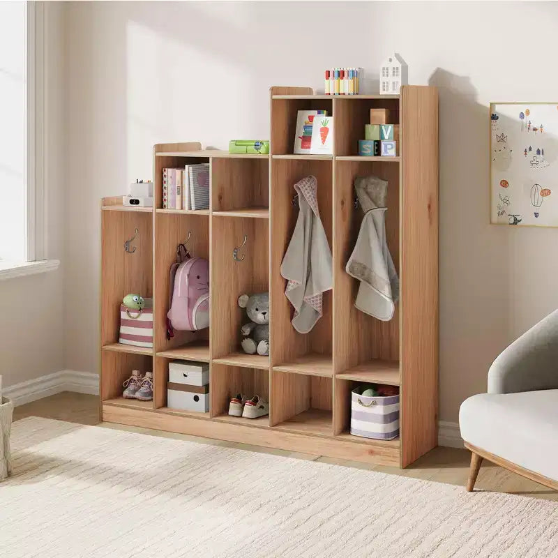 Cubby Storage Organizer, 5-Section Classroom Coat Locker with 9 Cubbies & 10 Hooks