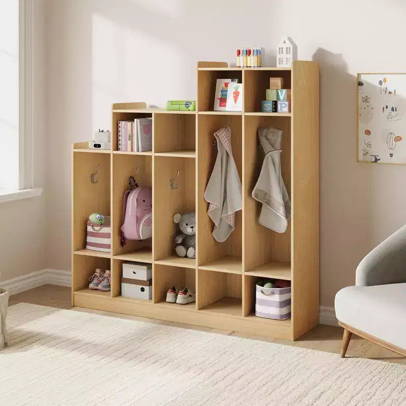 Cubby Storage Organizer, 5-Section Classroom Coat Locker with 9 Cubbies & 10 Hooks