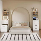 3-in-1 Vanity Desk, Compact Makeup Vanity Set , Dressing Table, Nightstand Vanity Mirror, Jewelry Box, Cushioned Hidden Chair