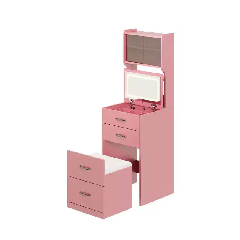 3-in-1 Vanity Desk, Compact Makeup Vanity Set , Dressing Table, Nightstand Vanity Mirror, Jewelry Box, Cushioned Hidden Chair
