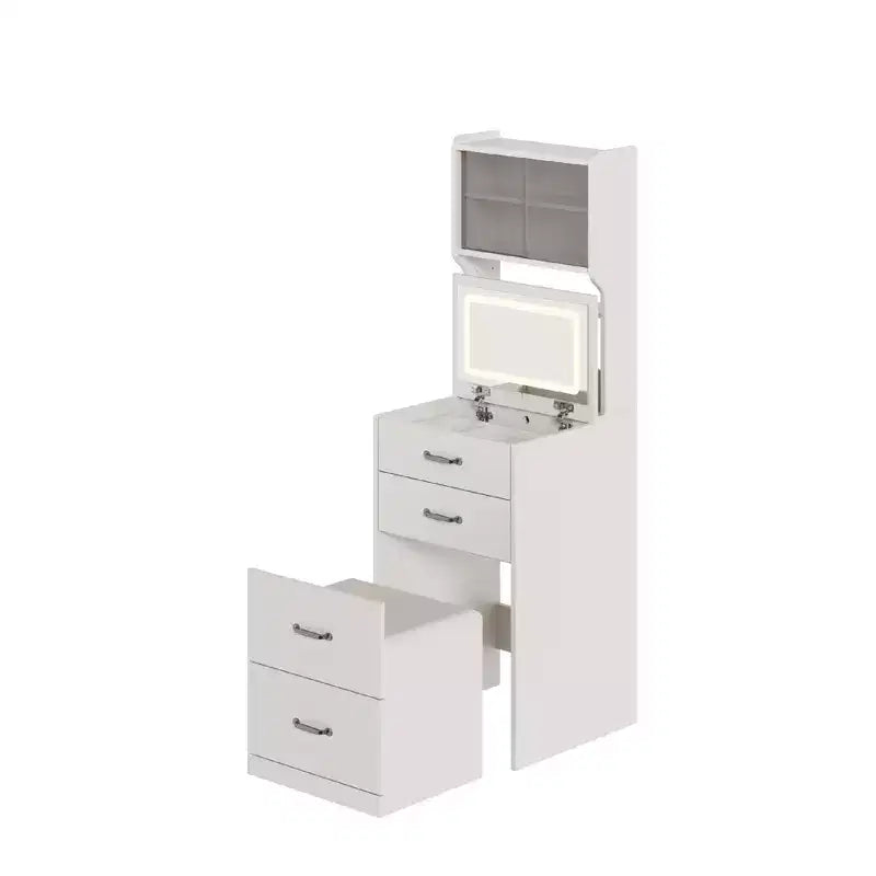 3-in-1 Vanity Desk, Compact Makeup Vanity Set , Dressing Table, Nightstand Vanity Mirror, Jewelry Box, Cushioned Hidden Chair