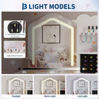 Kids Vanity with Lighted Mirror, Little Girl Vanity and Stool, Toddler Makeup Table Set and Makeup Playset for 3-8 Girls