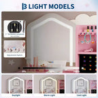 Kids Vanity with Lighted Mirror, Little Girl Vanity and Stool, Toddler Makeup Table Set and Makeup Playset for 3-8 Girls