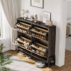 4 Flip Drawer Narrow Shoe Cabinet, Freestanding Entryway Storage with Adjustable Shelves & Metal Legs, Slim Organizer for Hallway & Living Room