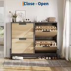 4 Flip Drawer Narrow Shoe Cabinet, Freestanding Entryway Storage with Adjustable Shelves & Metal Legs, Slim Organizer for Hallway & Living Room