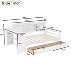 Struttura letto a giorno angolare Whisen a una piazza e mezza con cassetti contenitore, scrivania e libreria