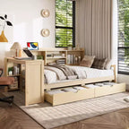 Whisen Twin Size Corner Daybed Frame with Storage Drawers & Desk & Bookcase