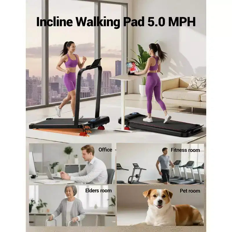 Tapis Roulant 4-in-1 Inclinazione 15%, Tapis Roulant Pieghevole Sotto Scrivania per Casa e Ufficio, Motore Silenzioso da 2,5 HP