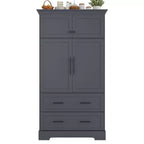 72 Farmhouse Kitchen Pantry Cabinet, Freestanding Dining Storage Cabinet with Drawers, Pull-Out Trays, and Cake Pan Storage-Panipeachy