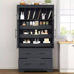 72 Farmhouse Kitchen Pantry Cabinet, Freestanding Dining Storage Cabinet with Drawers, Pull-Out Trays, and Cake Pan Storage-Panipeachy