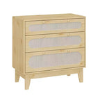 Rattan 3 Different Drawer Dresser 2pcs, Natural Closet Dresser with Wooden, Handles and Wooden Legs, Equipped with Anti-Tip Kits, Natural Oak